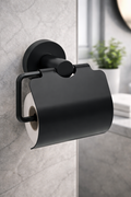 Toilettenpapierhalter mit Deckel | Mattschwarz