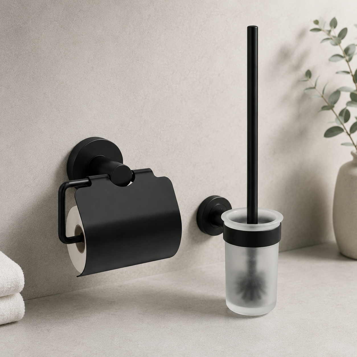 WC Zubehör Set 2 Teilig Mattschwarz