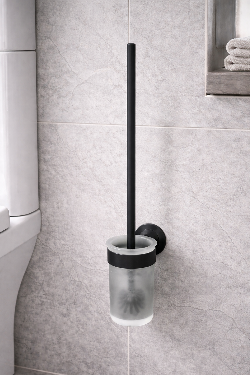 Toilettenbürste mit Milchglasbehälter | Mattschwarz